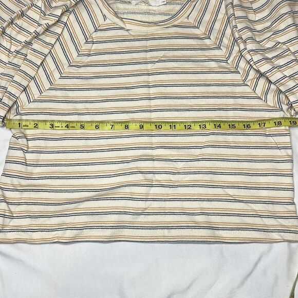 Lush Women’s Mustard Navy Striped Balloon Sleeve Sweatshirt Size Small - Picture 5 of 9